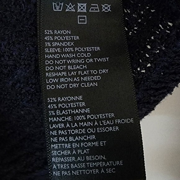 Sparkle and Fade Drop Shoulder Sheer Sleeve Navy Blouse M/L - Picture 5 of 8